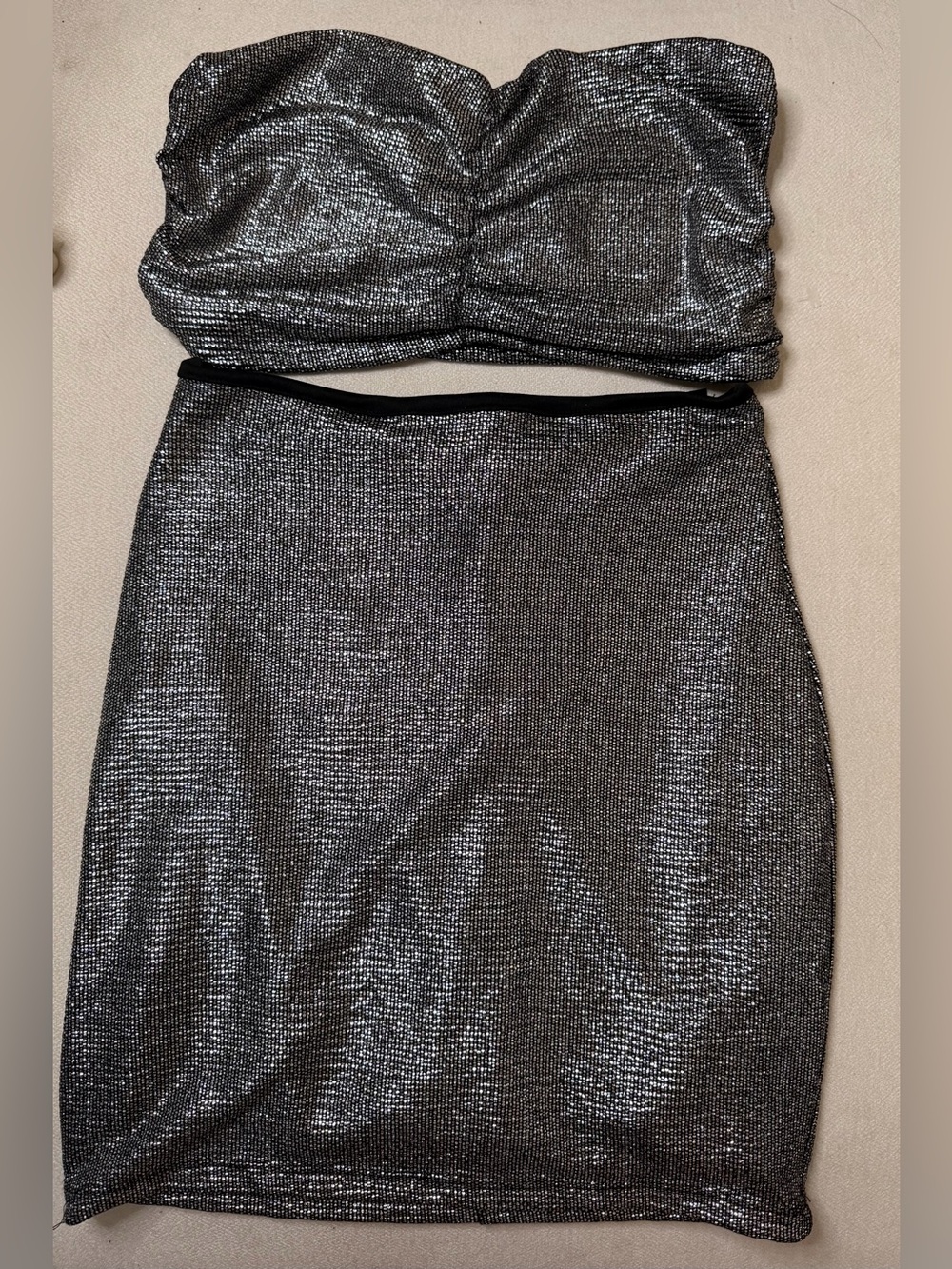 Solemio Black Metallic Skirt and Bandeau Top